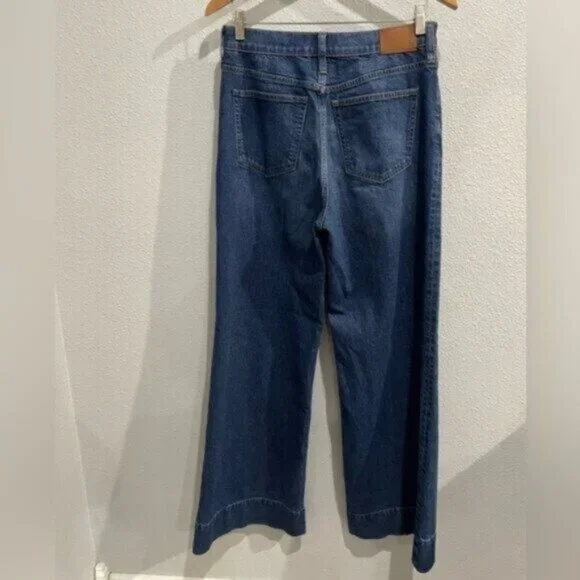 J.Crew High Rise Contemporary Wide Leg Stretch Mod Dark Jean Trouser - Picture 7 of 8